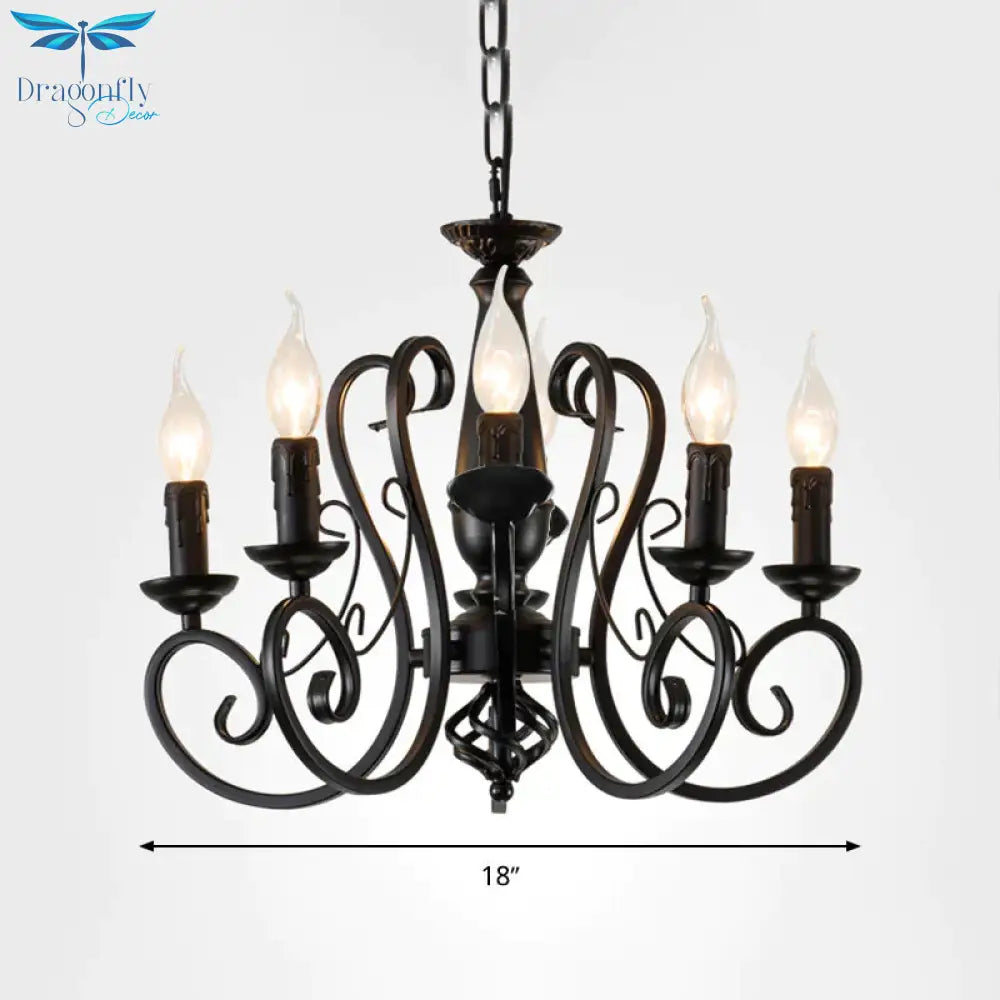 Black Candle Hanging Chandelier Traditionary Metal 3/4/5 Lights Living Room Ceiling Pendant Light