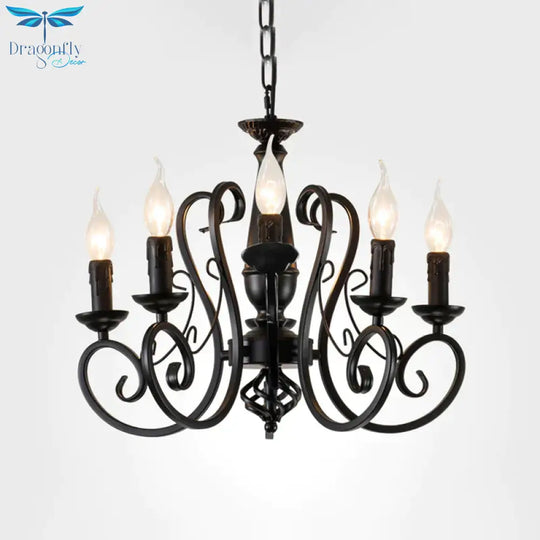 Black Candle Hanging Chandelier Traditionary Metal 3/4/5 Lights Living Room Ceiling Pendant Light