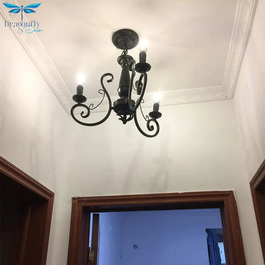 Black Candle Hanging Chandelier Traditionary Metal 3/4/5 Lights Living Room Ceiling Pendant Light