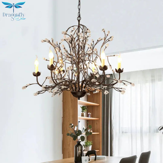 Black Candlestick Chandelier Lighting Traditional Crystal 6 Lights Bedroom Ceiling Lamp With Branch