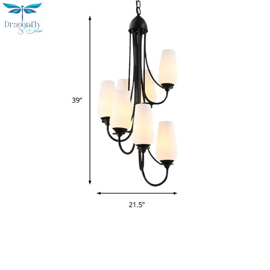 Black Cup Shape Pendant Lighting Traditional Frosted Glass 5/7 Lights Living Room Chandelier For