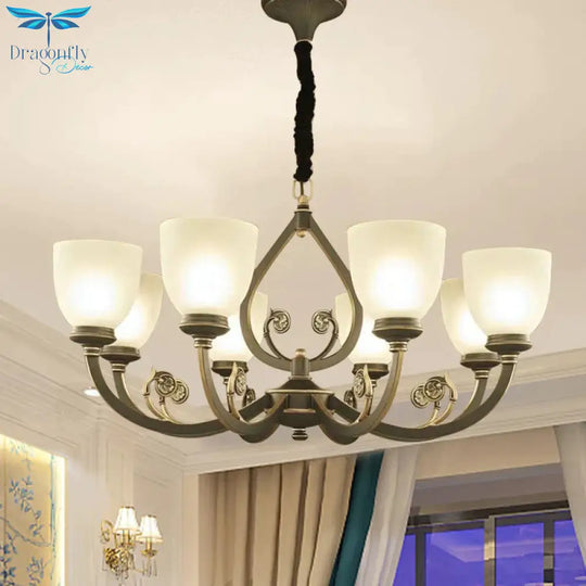 Black Curvy Arm Ceiling Pendant Light Traditional Metal 6/8 - Head Living Room Chandelier Lighting