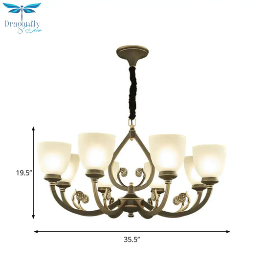 Black Curvy Arm Ceiling Pendant Light Traditional Metal 6/8 - Head Living Room Chandelier Lighting