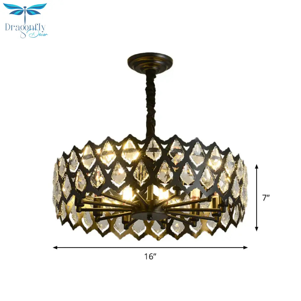 Black Cutouts Ceiling Hanging Light Modern Crystal - Encrusted 16’/21.5’ Wide 6/9 Bulbs Dining