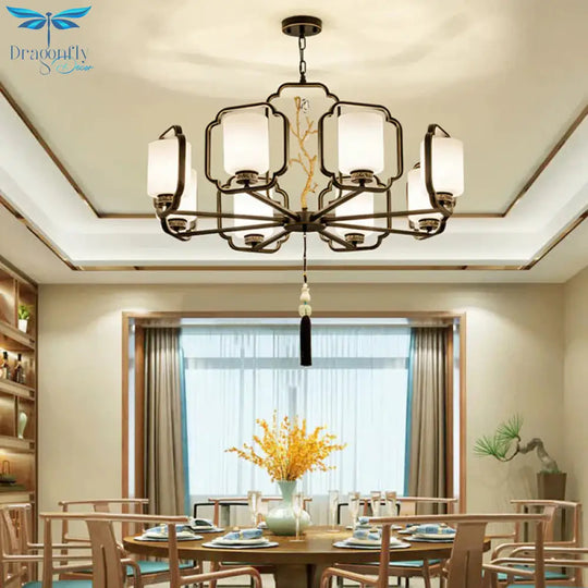 Black Cylinder Chandelier Lighting Fixture Classic Metal 6/8/10 Lights Living Room Drop Pendant