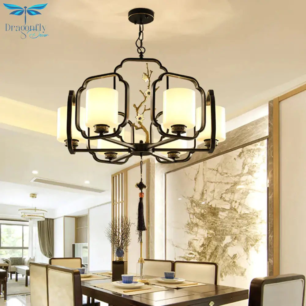 Black Cylinder Chandelier Lighting Fixture Classic Metal 6/8/10 Lights Living Room Drop Pendant