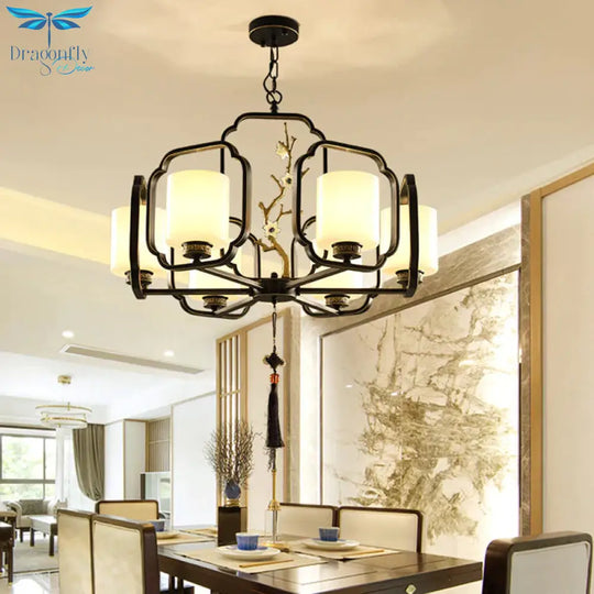 Black Cylinder Chandelier Lighting Fixture Classic Metal 6/8/10 Lights Living Room Drop Pendant