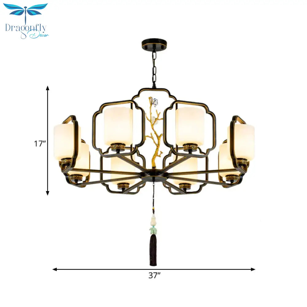 Black Cylinder Chandelier Lighting Fixture Classic Metal 6/8/10 Lights Living Room Drop Pendant