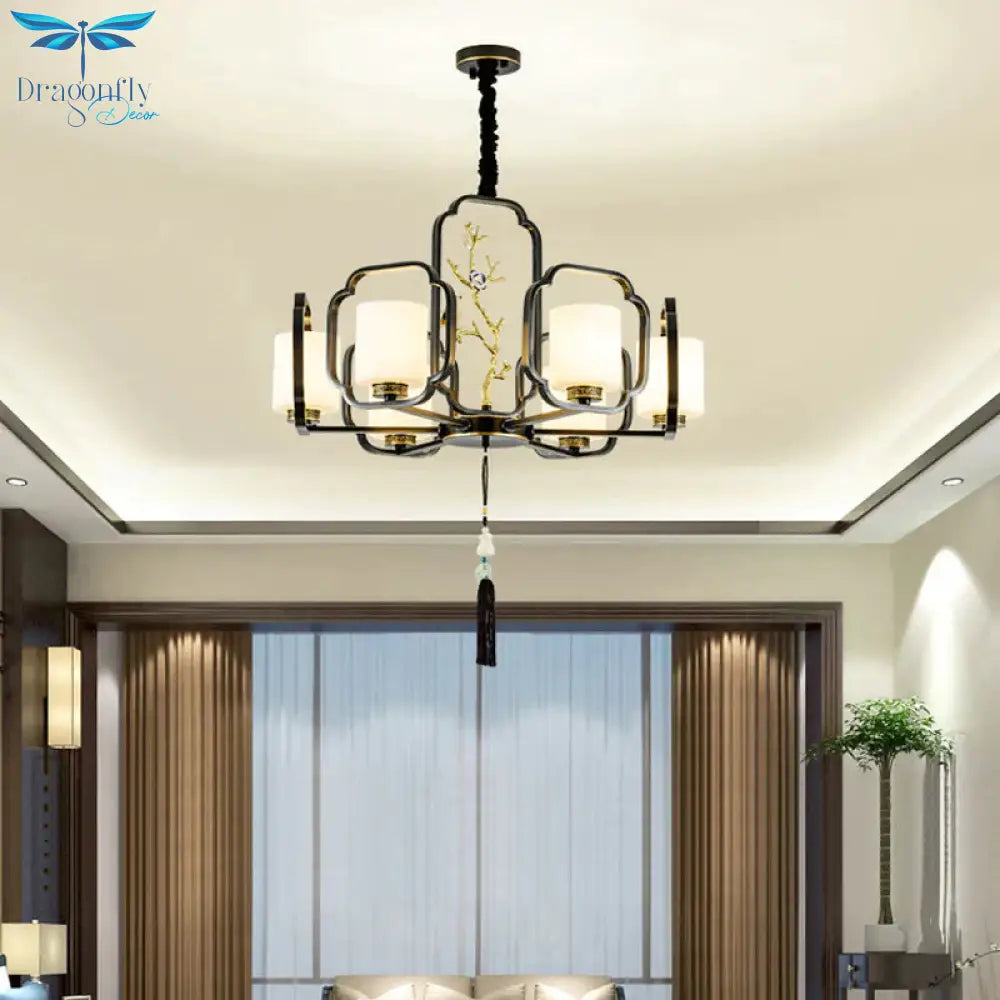 Black Cylinder Chandelier Lighting Fixture Classic Metal 6/8/10 Lights Living Room Drop Pendant