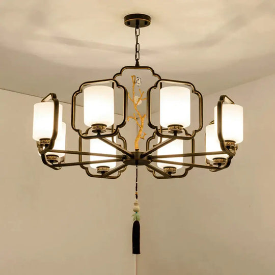 Black Cylinder Chandelier Lighting Fixture Classic Metal 6/8/10 Lights Living Room Drop Pendant