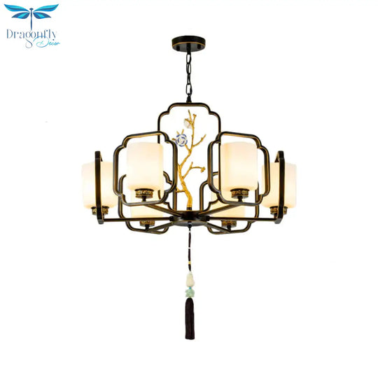 Black Cylinder Chandelier Lighting Fixture Classic Metal 6/8/10 Lights Living Room Drop Pendant