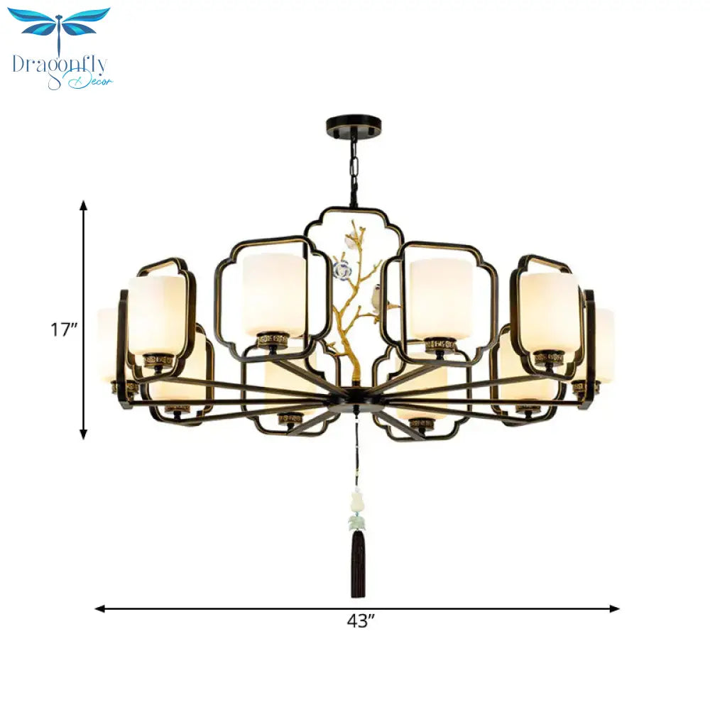 Black Cylinder Chandelier Lighting Fixture Classic Metal 6/8/10 Lights Living Room Drop Pendant