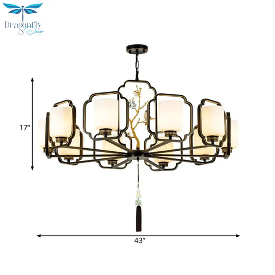 Black Cylinder Chandelier Lighting Fixture Classic Metal 6/8/10 Lights Living Room Drop Pendant
