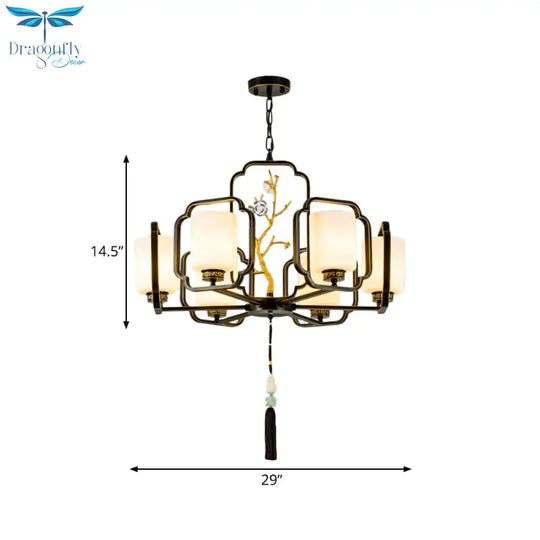 Black Cylinder Chandelier Lighting Fixture Classic Metal 6/8/10 Lights Living Room Drop Pendant