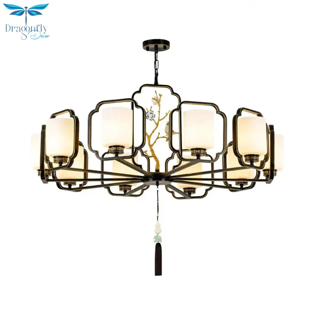 Black Cylinder Chandelier Lighting Fixture Classic Metal 6/8/10 Lights Living Room Drop Pendant