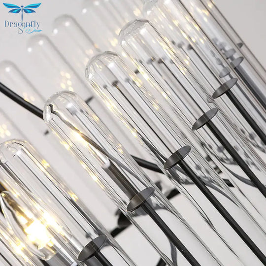 Black Cylinder Hanging Light Kit Traditional Fluted Crystal 3 Lights Dining Room Chandelier Lamp