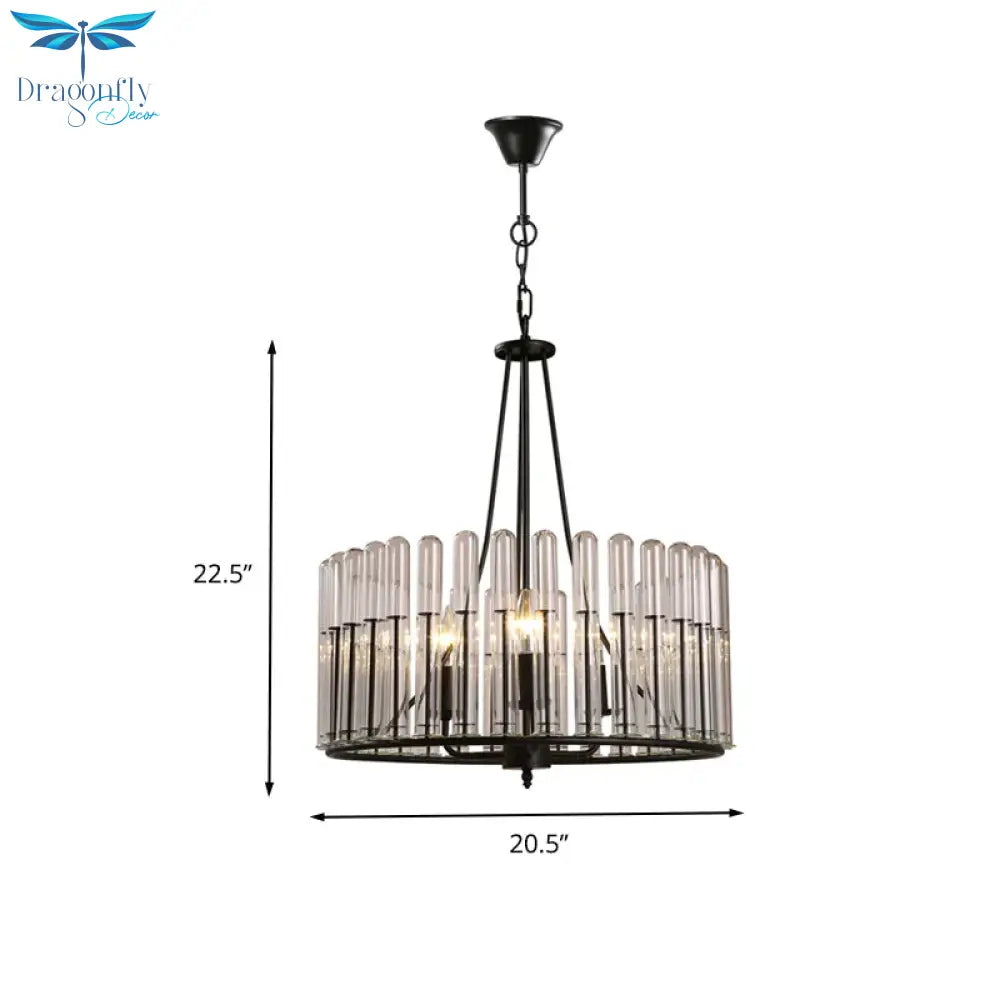 Black Cylinder Hanging Light Kit Traditional Fluted Crystal 3 Lights Dining Room Chandelier Lamp