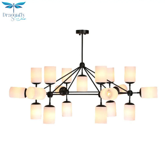 Black Cylinder Shade Pendant Lighting Classic Opal Glass 18 Lights Living Room Chandelier