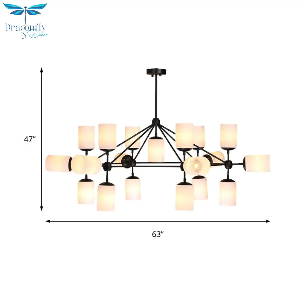 Black Cylinder Shade Pendant Lighting Classic Opal Glass 18 Lights Living Room Chandelier