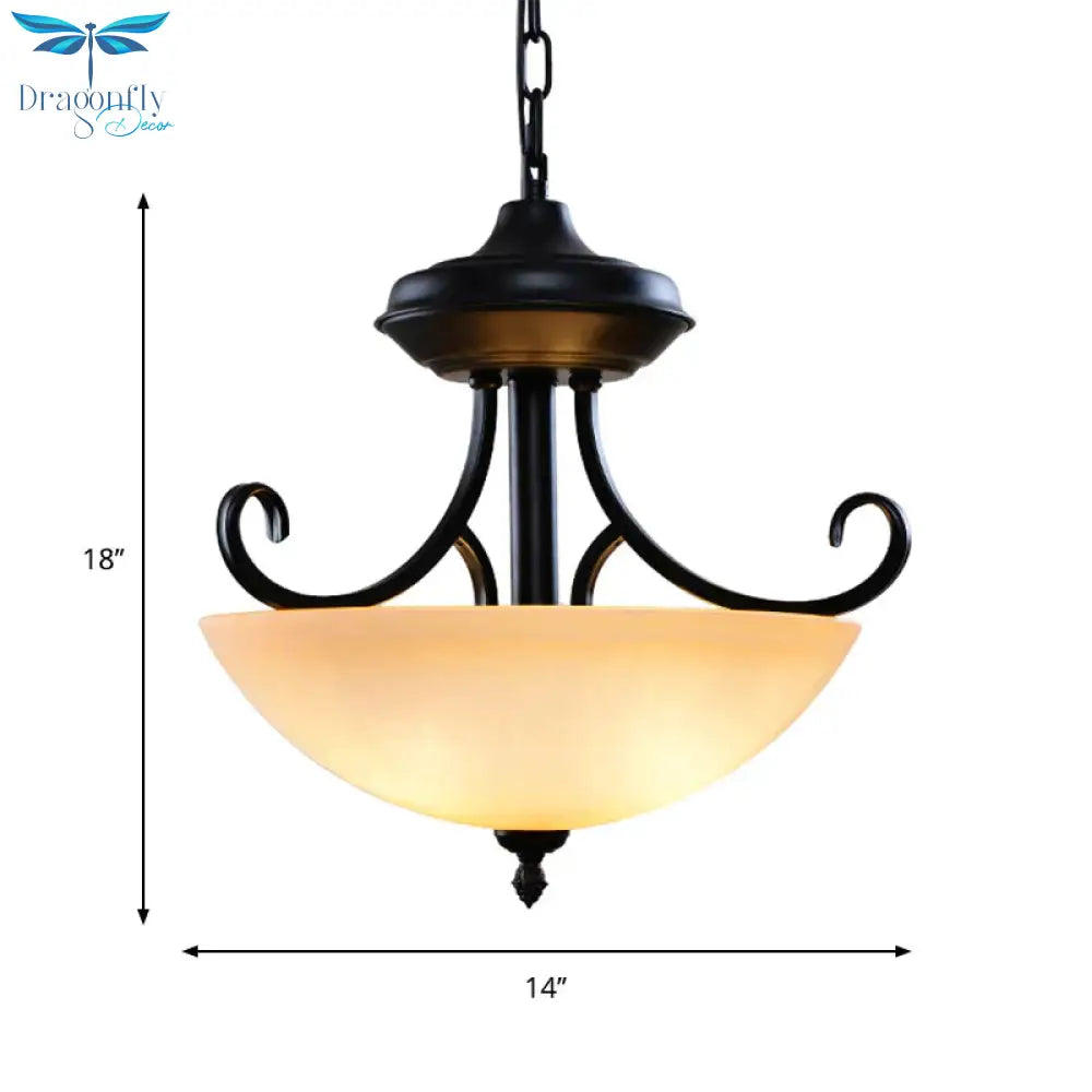 Black Domed Chandelier Lighting Traditional Tan Glass 3 - Head Corridor Hanging Pendant Lamp
