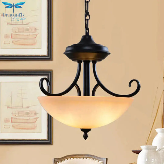 Black Domed Chandelier Lighting Traditional Tan Glass 3 - Head Corridor Hanging Pendant Lamp