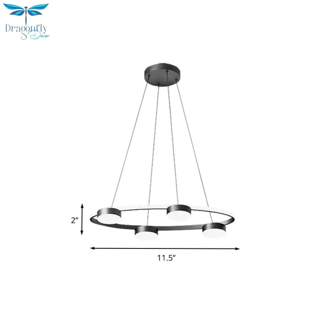 Black Drum Pendant Chandelier Minimalist 4 - Head Acrylic Suspended Lighting Fixture With Ring