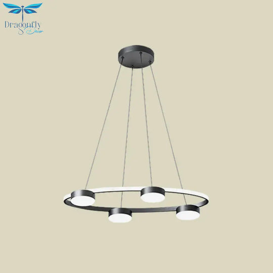 Black Drum Pendant Chandelier Minimalist 4 - Head Acrylic Suspended Lighting Fixture With Ring