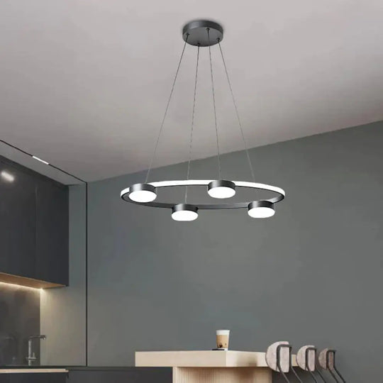 Black Drum Pendant Chandelier Minimalist 4 - Head Acrylic Suspended Lighting Fixture With Ring