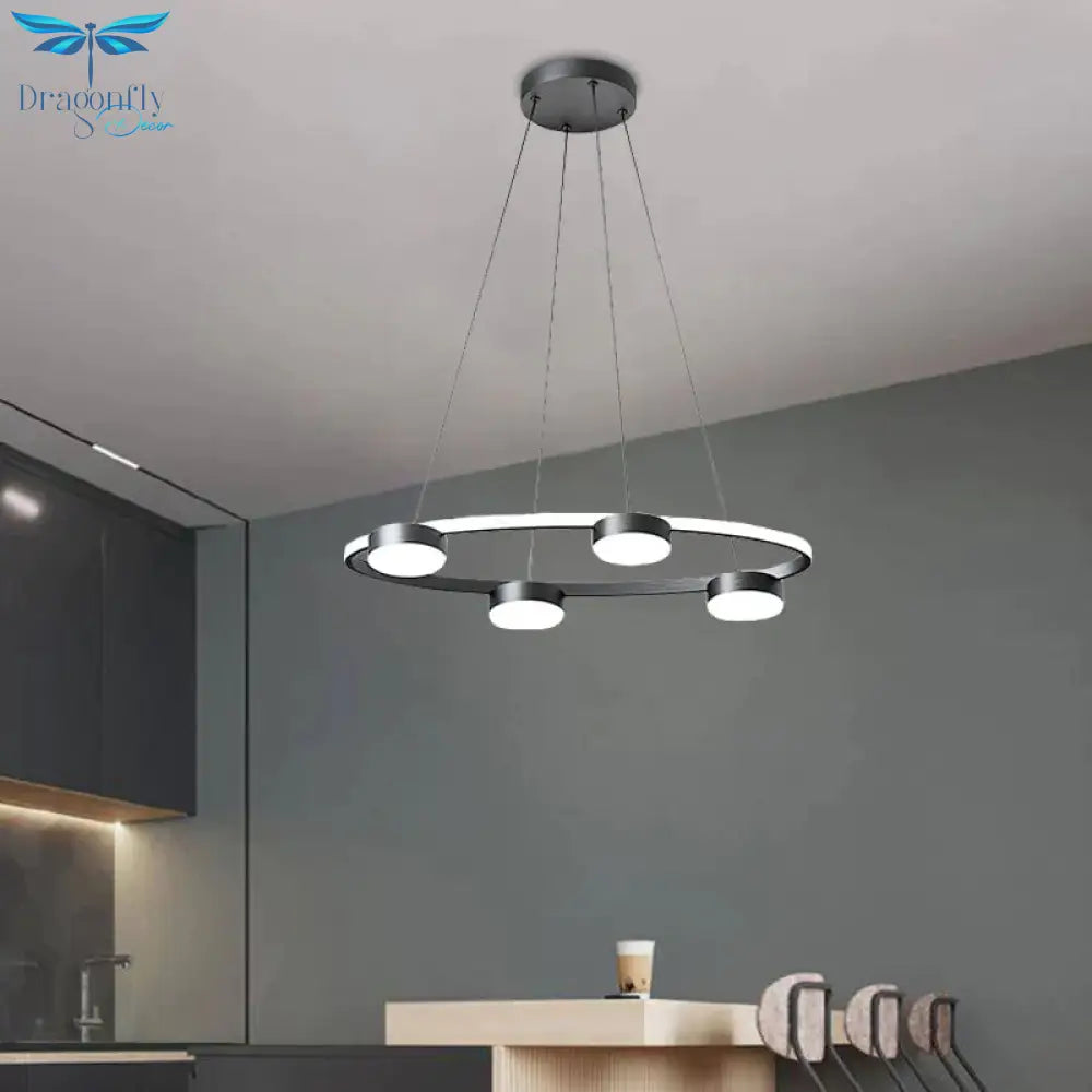 Black Drum Pendant Chandelier Minimalist 4 - Head Acrylic Suspended Lighting Fixture With Ring