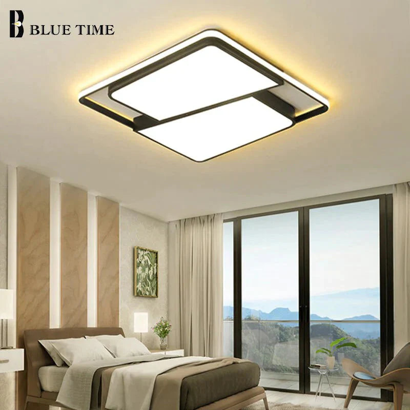 Black Frame Modern Led Ceiling Light For Living Room Bedroom Dining Room Chandelier Lamp Luminaires