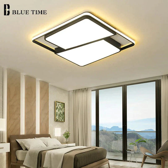 Black Frame Modern Led Ceiling Light For Living Room Bedroom Dining Room Chandelier Lamp Luminaires