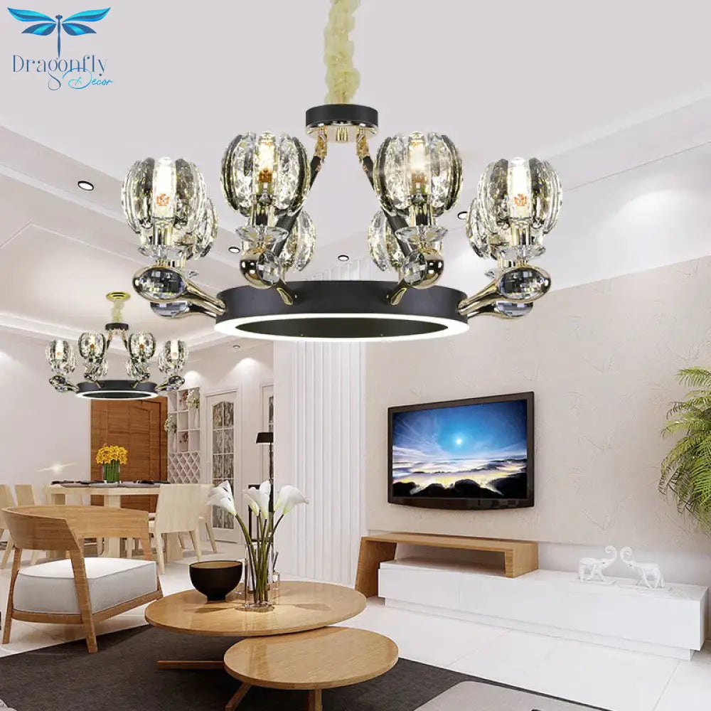 Black Global Chandelier Pendant Light Traditionalism 6/8 Heads Led Crystal Hanging Lamp For Living