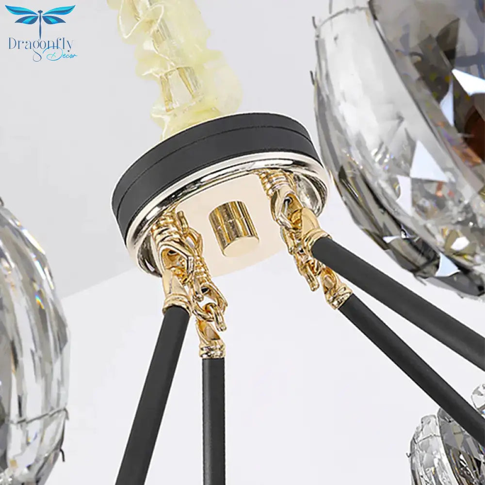 Black Global Chandelier Pendant Light Traditionalism 6/8 Heads Led Crystal Hanging Lamp For Living
