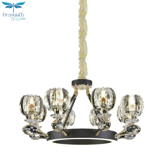 Black Global Chandelier Pendant Light Traditionalism 6/8 Heads Led Crystal Hanging Lamp For Living