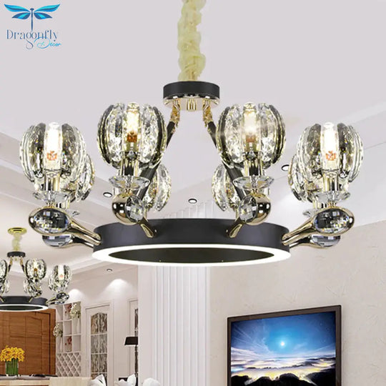 Black Global Chandelier Pendant Light Traditionalism 6/8 Heads Led Crystal Hanging Lamp For Living