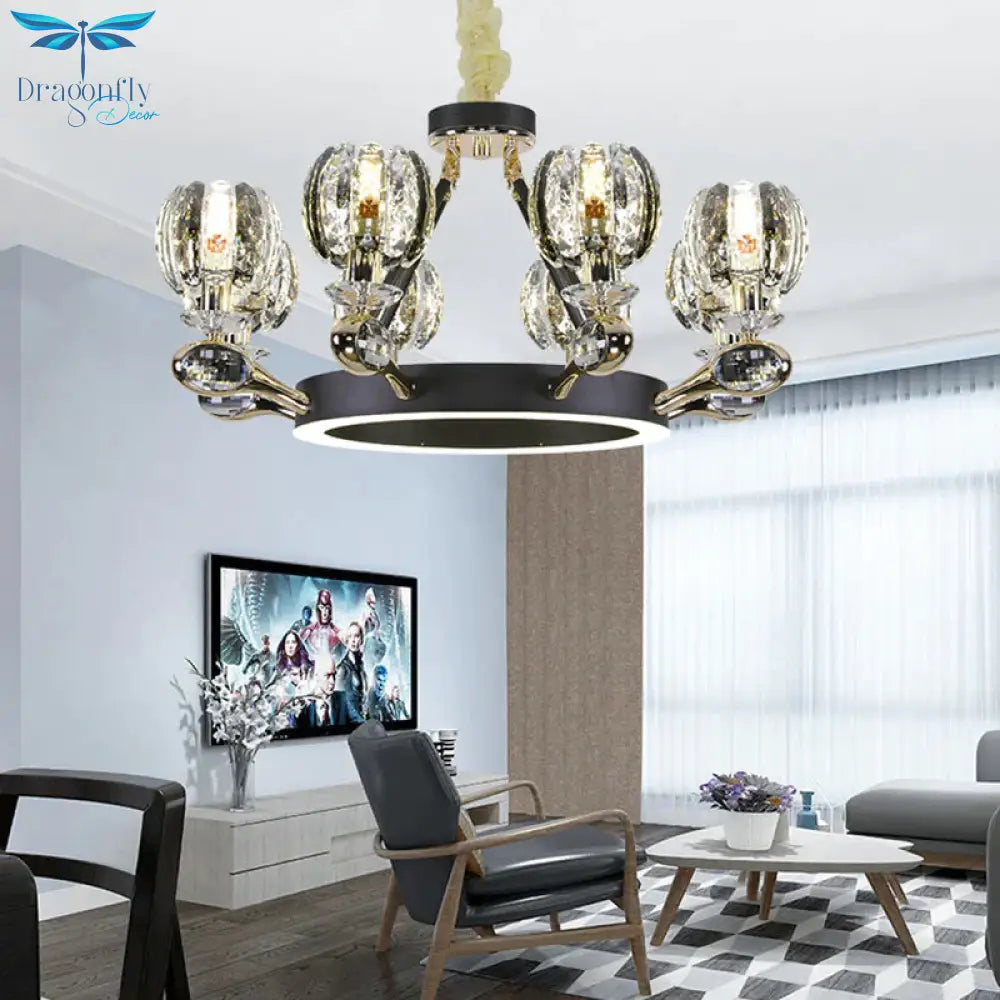 Black Global Chandelier Pendant Light Traditionalism 6/8 Heads Led Crystal Hanging Lamp For Living