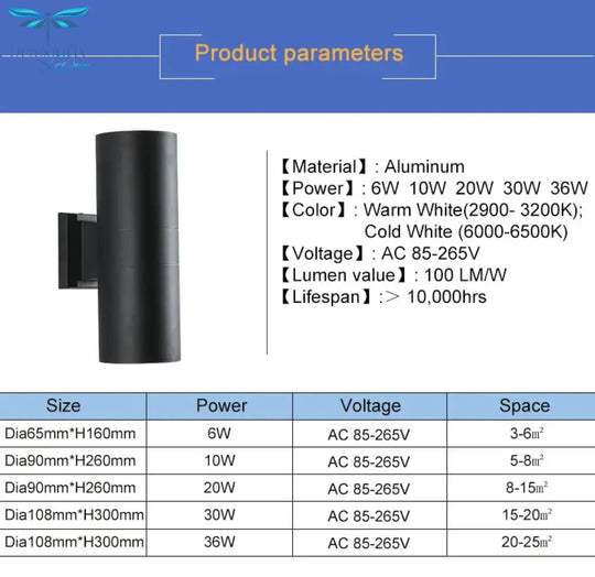 Black Gray Up Down Outdoor Wall Light 6W 10W 20W 30W 36W Porch Garden Waterproof Home Lighting