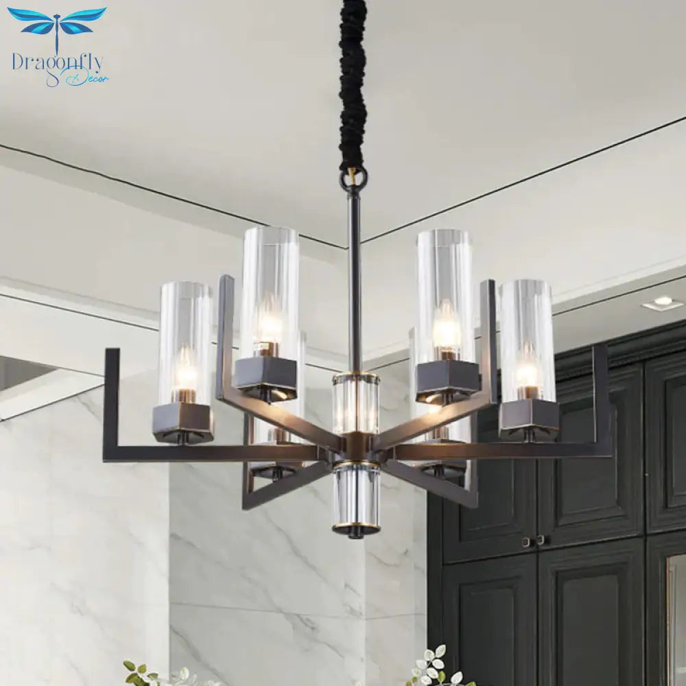 Black Radial Chandelier Vintage Metal 6 - Bulb Dining Table Suspension Pendant Light With Flute