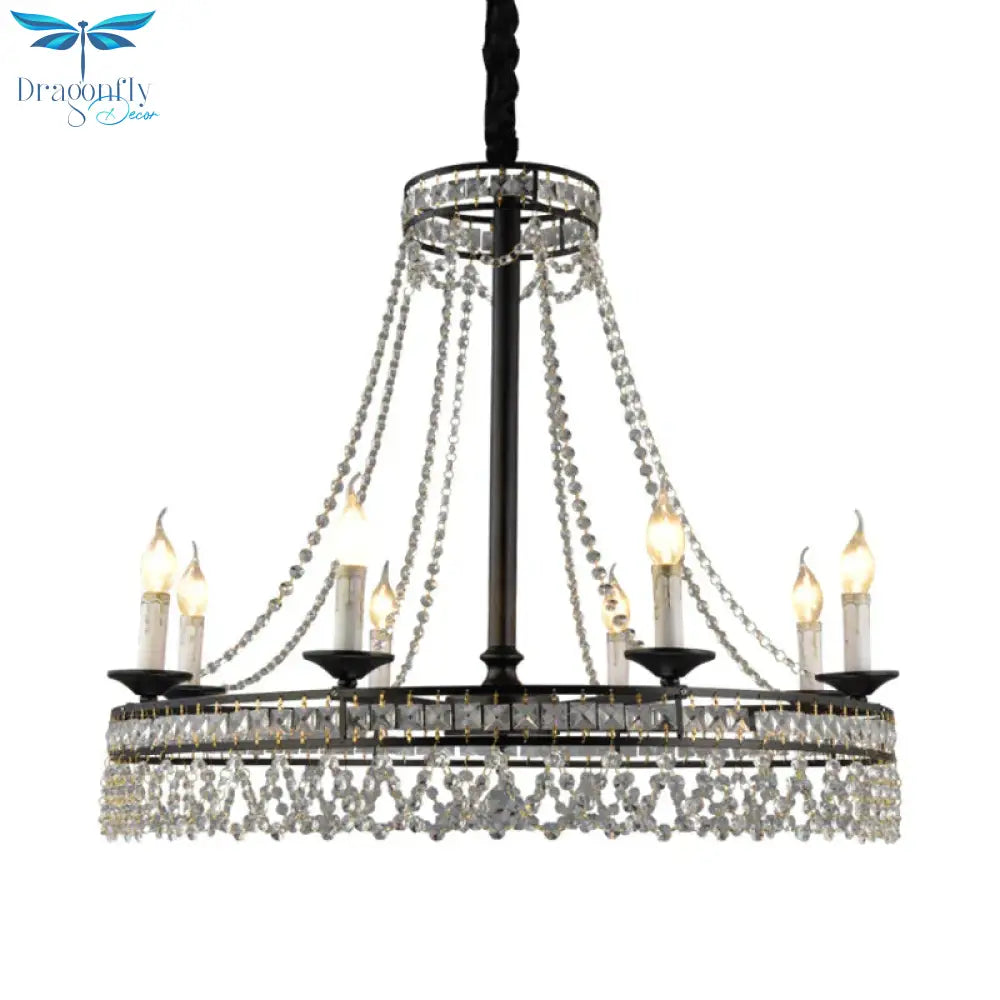 Black Round Chandelier Lamp Nordic Crystal 4/6/8 Heads Pendant Lighting Fixture For Living Room