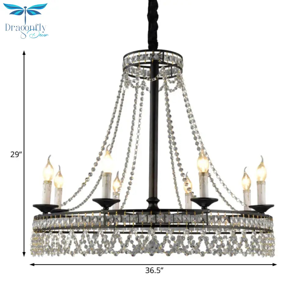Black Round Chandelier Lamp Nordic Crystal 4/6/8 Heads Pendant Lighting Fixture For Living Room