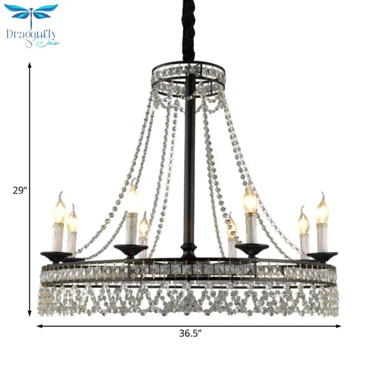 Black Round Chandelier Lamp Nordic Crystal 4/6/8 Heads Pendant Lighting Fixture For Living Room