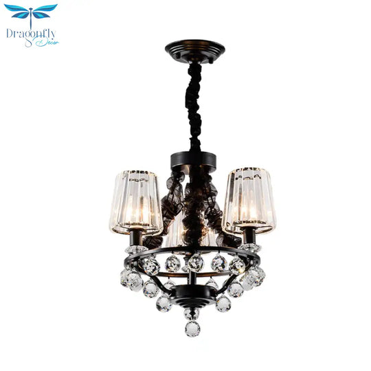Black Tapered Chandelier Pendant Light Traditional Crystal Block 3/6 Heads Bedroom Hanging Ceiling