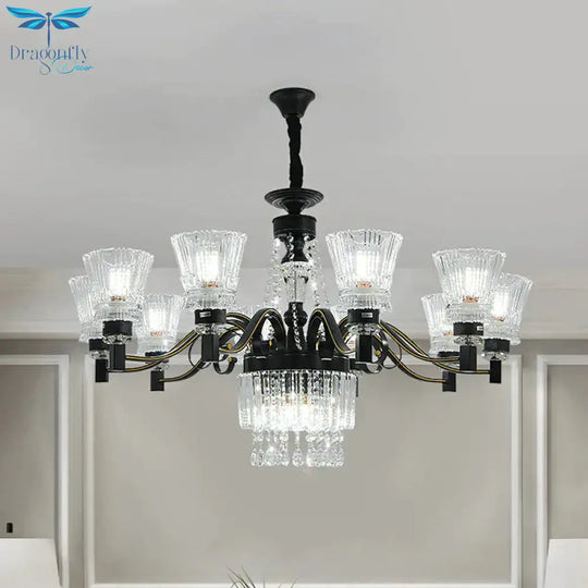 Black Tapered Hanging Ceiling Light Traditional Crystal Stands 13 Heads Great Room Chandelier