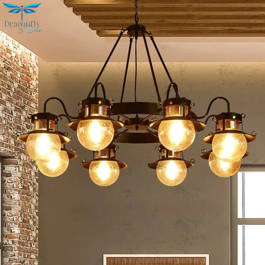 Black Wheel Chandelier Classic Metallic 3/6/8 - Head Living Room Pendant Light Fixture With Globe