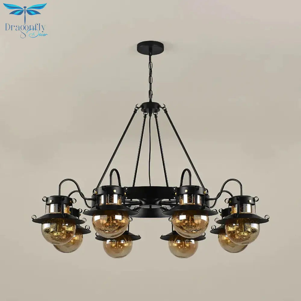 Black Wheel Chandelier Classic Metallic 3/6/8 - Head Living Room Pendant Light Fixture With Globe