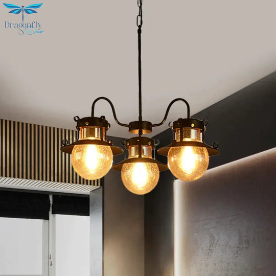 Black Wheel Chandelier Classic Metallic 3/6/8 - Head Living Room Pendant Light Fixture With Globe