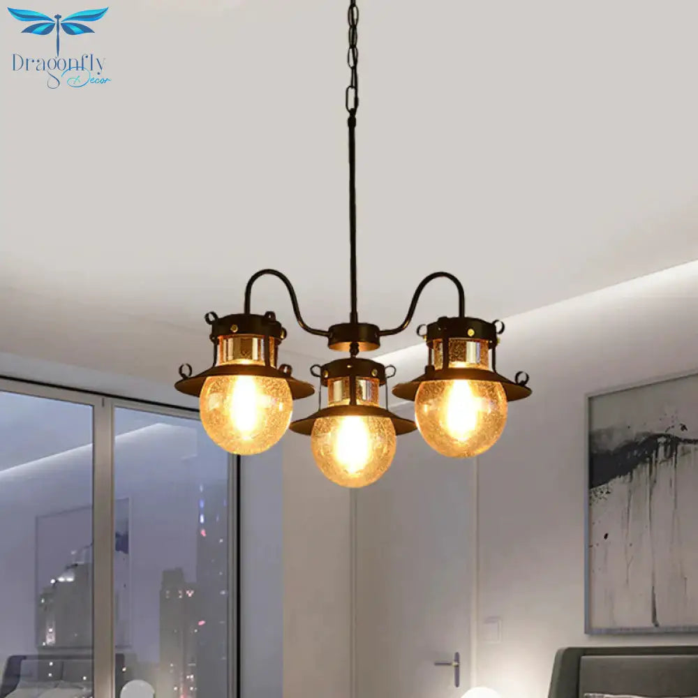Black Wheel Chandelier Classic Metallic 3/6/8 - Head Living Room Pendant Light Fixture With Globe