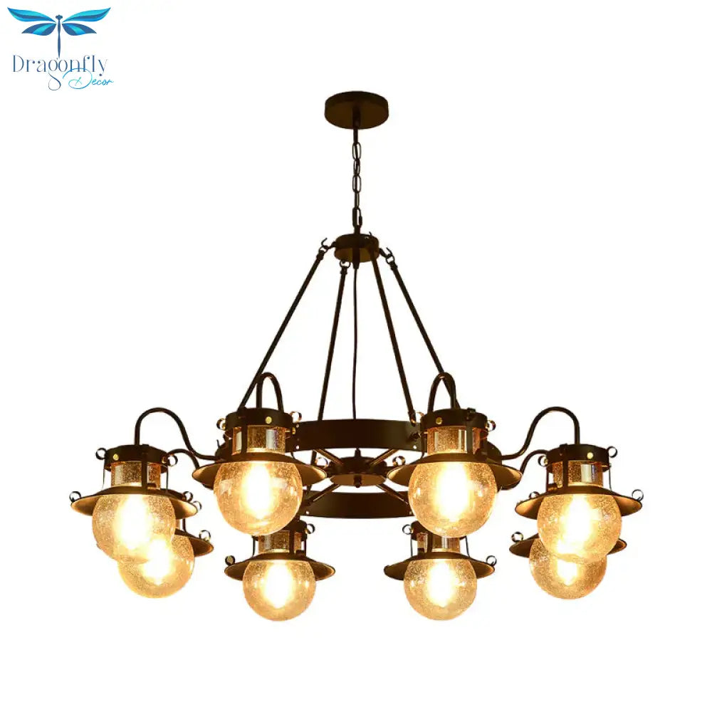 Black Wheel Chandelier Classic Metallic 3/6/8 - Head Living Room Pendant Light Fixture With Globe