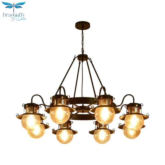 Black Wheel Chandelier Classic Metallic 3/6/8 - Head Living Room Pendant Light Fixture With Globe