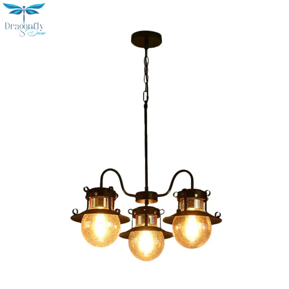 Black Wheel Chandelier Classic Metallic 3/6/8 - Head Living Room Pendant Light Fixture With Globe